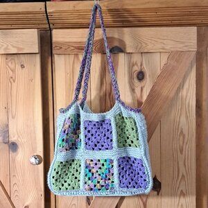 Hand Crafted Crochet Tote Bag Granny Square Market Bag Purse Shopping Oversize